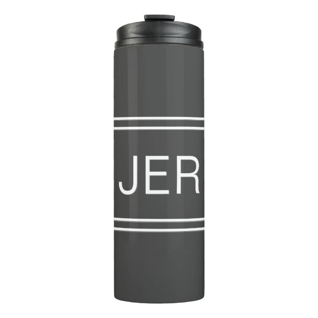 Monogrammed Initials Stylish Travel Drinkware Grey Thermal Tumbler (Front)