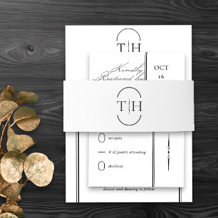 Monogrammed Initials White Wedding Invitation Belly Band