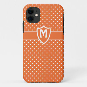 Monogrammed iPhone 5 Case, Orange Polka Dots iPhone 11 Case
