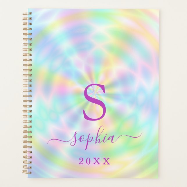Monogrammed Iridescent Neon Holographic 2024 Planner (Front)