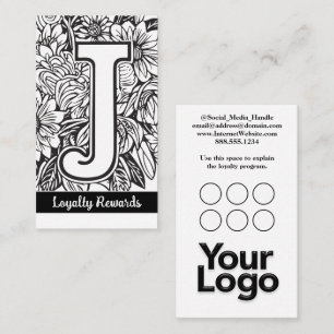 Monogrammed J Floral Black and White Company Logo  Business Card