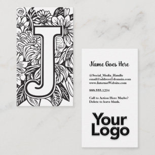 Monogrammed J Floral Black and White Company Logo  Business Card
