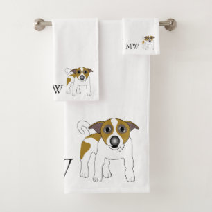Monogrammed Jack Russell Terrier Dog Design Bath Towel Set