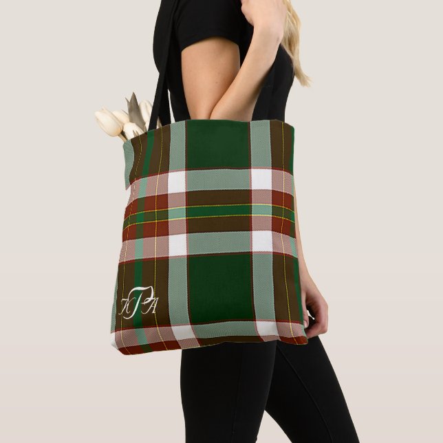 Monogrammed Jolly Holly plaid Tote Bag (Close Up)