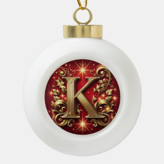 Monogrammed "K" Ceramic Ball Christmas Ornament