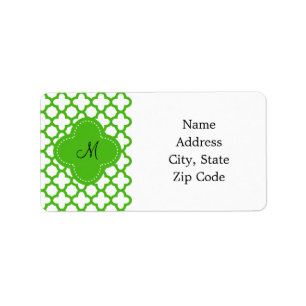 Monogrammed Kelly Green Quatrefoil Pattern Label