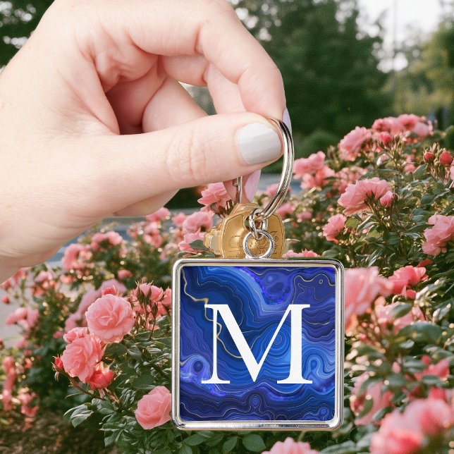 Monogrammed Lapis Lazuli Key Ring (Monogrammed Lapis Lazuli Keychain)