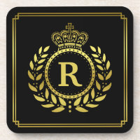 Monogrammed Laurel Wreath Crown Deco Black Gold