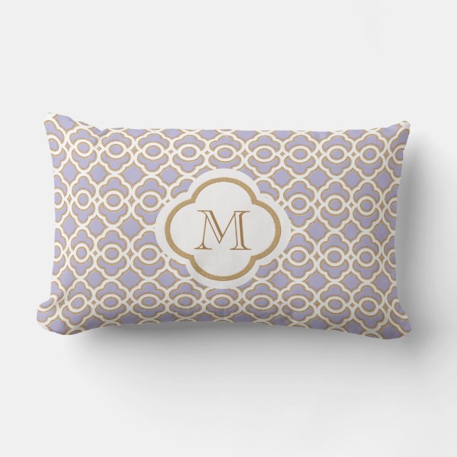 Monogrammed Lavender and Gold Moroccan Lumbar Cushion (Front)