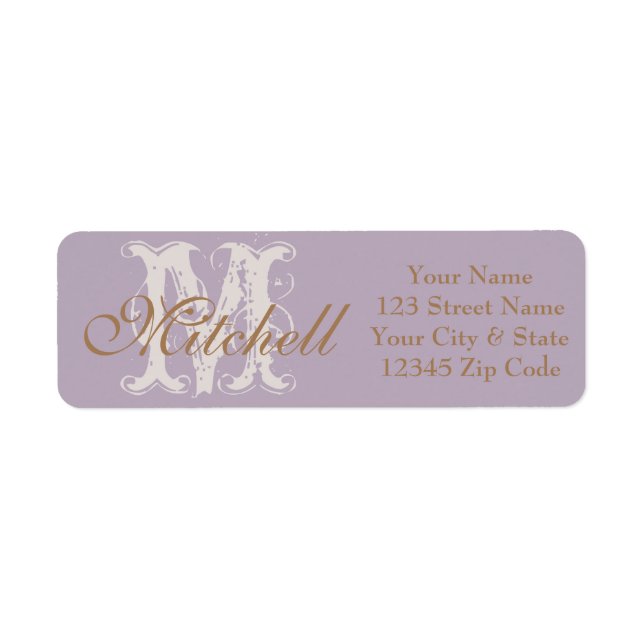 Monogrammed Lavender gold return address labels (Front)