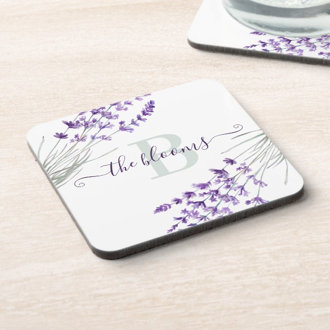 Monogrammed Lavender Hard plastic coaster (Left Side)