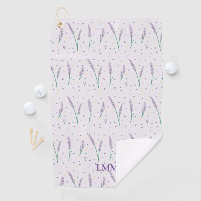 Monogrammed Lavender Hearts Girly Pretty Golf Golf Towel (InSitu)