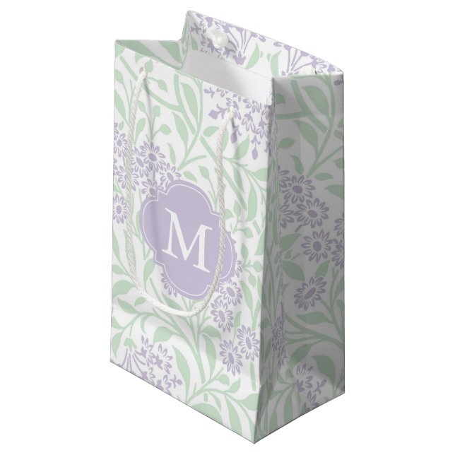 Monogrammed Lavender Mint Floral Damask Pattern Small Gift Bag (Front Angled)