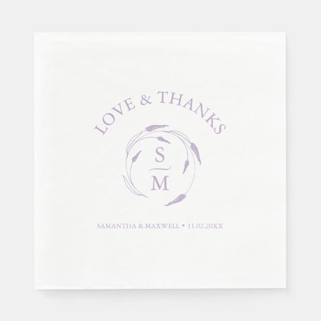 Monogrammed Lavender Wedding Napkins (Front)