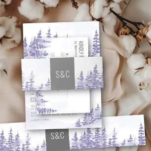 Monogrammed Lavender Winter Forest Wedding Invitation Belly Band