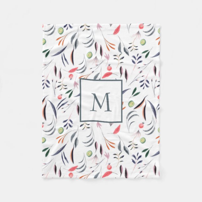 Monogrammed Leaves Pattern Fleece Blanket (Front)