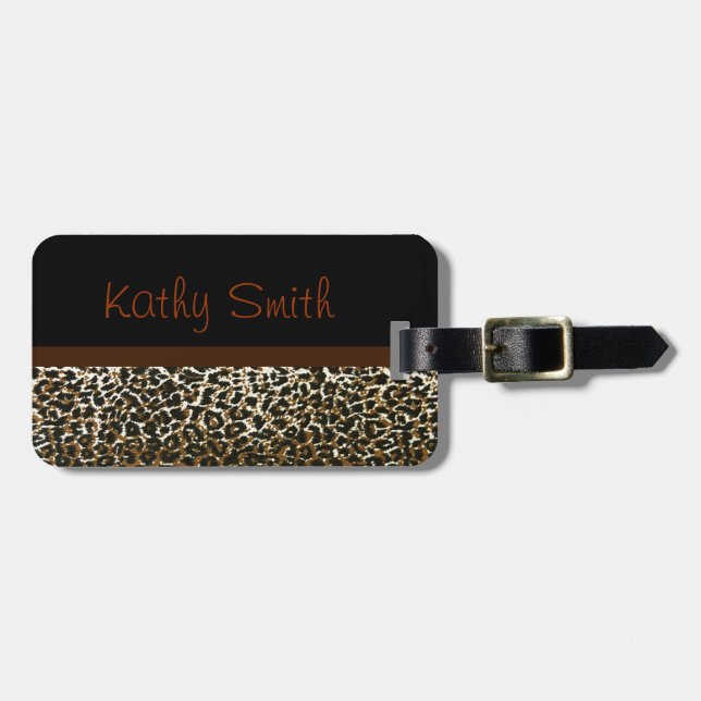 Monogrammed Leopard print bag tag (Front Horizontal)