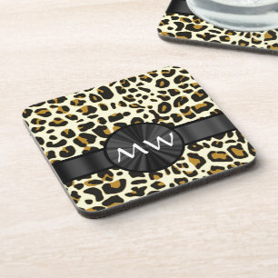 Monogrammed leopard print coaster