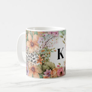 Monogrammed Leopard Print Floral Coffee Mug
