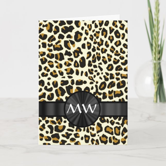 Monogrammed leopard print note card (Front)