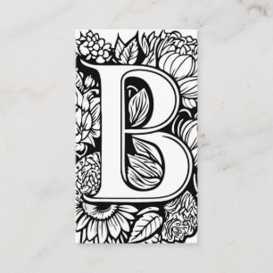 Monogrammed Letter B Simple Black and White Floral Business Card