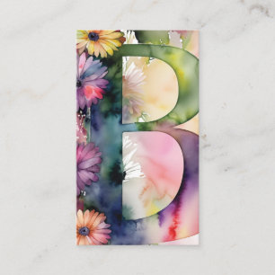 Monogrammed Letter B Simple Chic Floral Watercolor Business Card