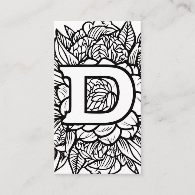 Monogrammed Letter D Simple Black and White Floral Business Card (Front)