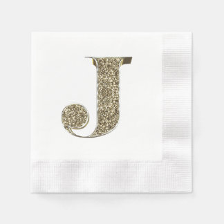 Monogrammed Letter Initial J Gold Sparkles Elegant Napkin