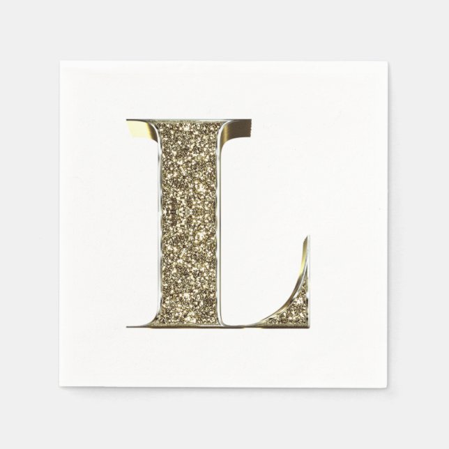 Monogrammed Letter Initial L Gold Sparkles Elegant Napkin (Front)