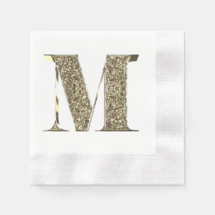 Monogrammed Letter Initial M Gold Sparkles Elegant Napkin