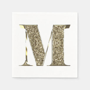 Monogrammed Letter Initial M Gold Sparkles Elegant Napkin