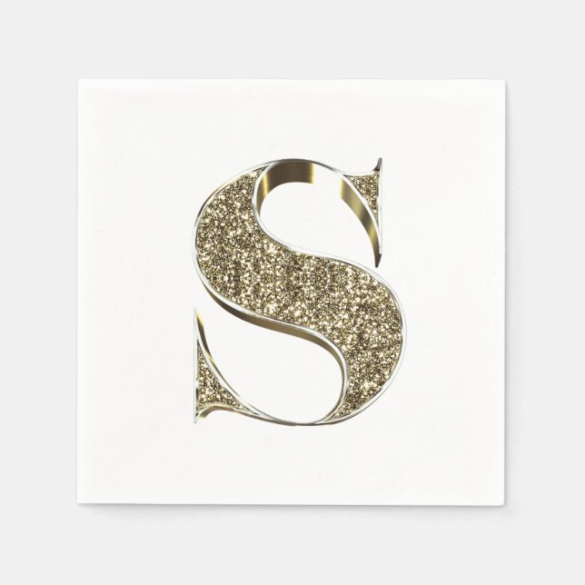 Monogrammed Letter Initial S Gold Sparkles Elegant Napkin (Front)