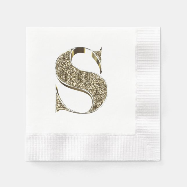 Monogrammed Letter Initial S Gold Sparkles Elegant Napkin (Front)
