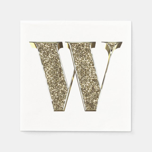 Monogrammed Letter Initial W Gold Sparkles Elegant Napkin (Front)