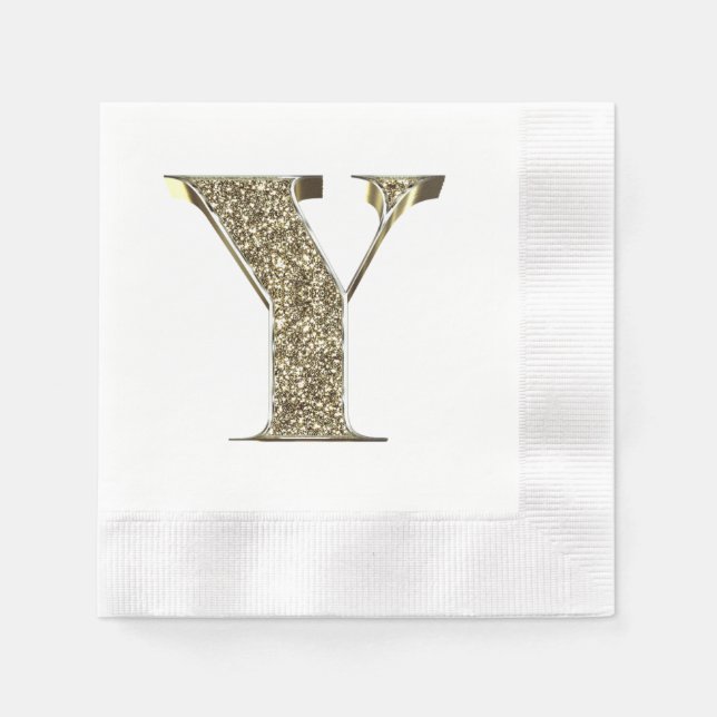 Monogrammed Letter Initial Y Gold Sparkles Elegant Napkin (Front)