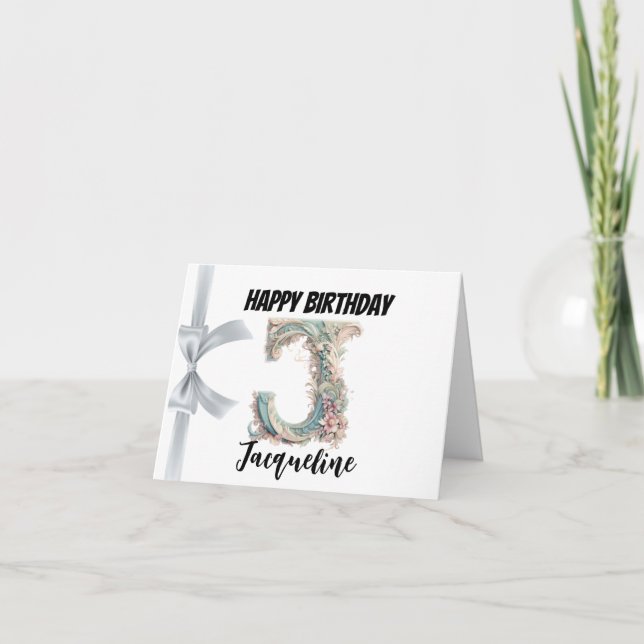 Monogrammed letter "J" Happy Birthday Card (Front)