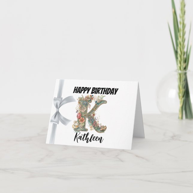 Monogrammed letter "K" Happy Birthday Card (Front)