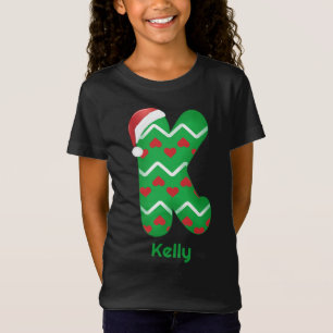 Monogrammed Letter K Personalised Name Christmas T-Shirt