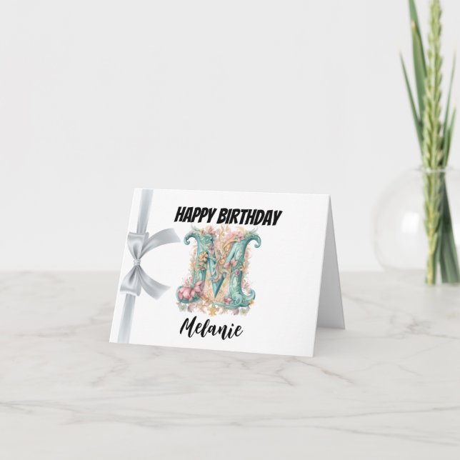 Monogrammed letter "M" Happy Birthday Card (Front)