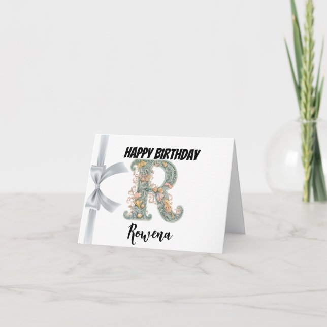 Monogrammed letter "R" Happy Birthday Card (Front)