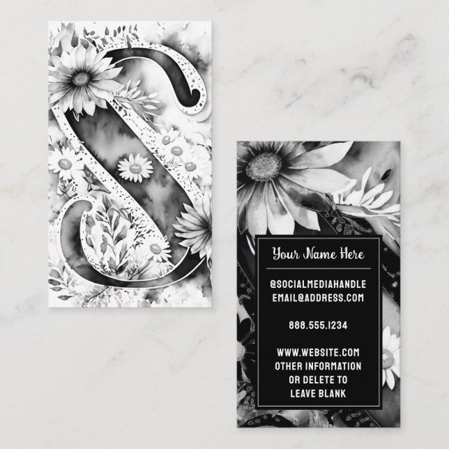 Monogrammed Letter S Elegant Floral Watercolor     Business Card (Front/Back)