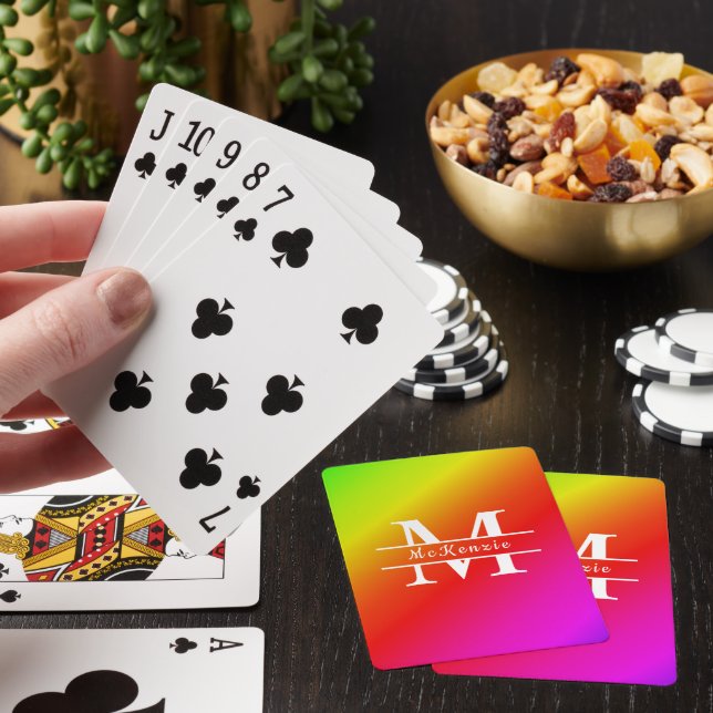 Monogrammed LGBT Pride Rainbow Gradient Diagonal Playing Cards (In Situ)