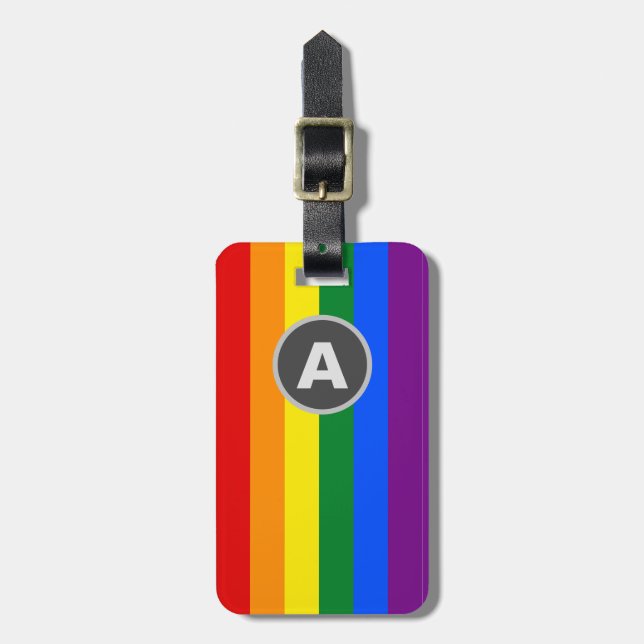 Monogrammed LGBTQ Rainbow Pride Flag Luggage Luggage Tag (Front Vertical)