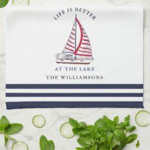 Monogrammed Life is Better at the Lake Tea Towel