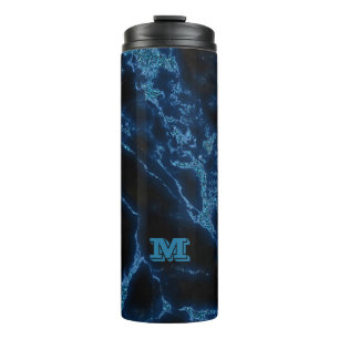 Monogrammed Light Blue Glitter Thermal Tumbler