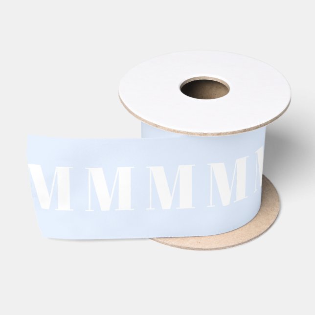 Monogrammed light blue white custom initial number satin ribbon (Spool)
