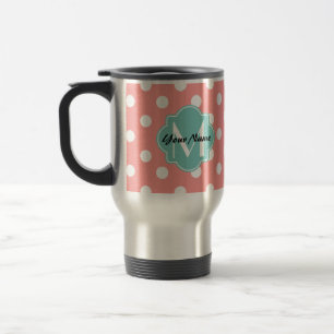 Monogrammed Light Coral Polka Dots Pattern Travel Mug