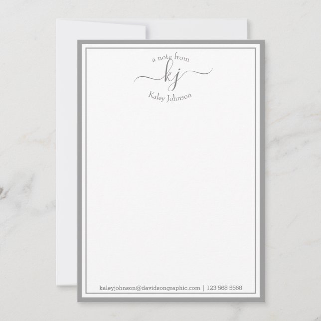 Monogrammed Light Grey  From The Desk Of Note Card (Front)