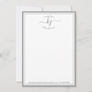 Monogrammed Light Grey  From The Desk Of Note Card