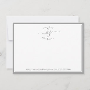 Monogrammed Light Grey From The Desk Of Note Card